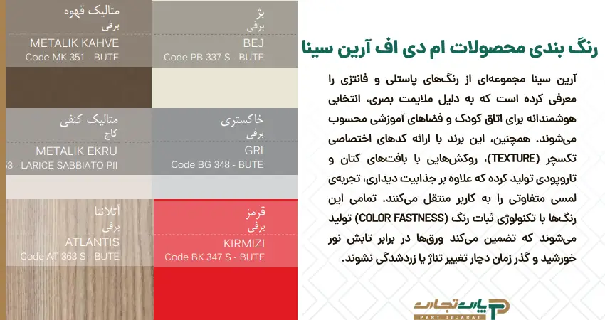 رنگ بندی محصولات ام دی اف آرین سینا